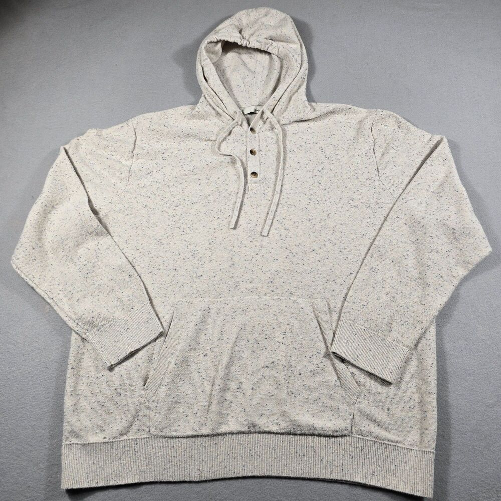 Hawker Rye Men XXL Cream Flecked Knit Hoodie Pullover Henley Button Neck Sweater